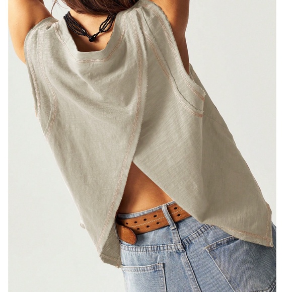 Solid Reverse Stitch Oversized High Low Sleeveless Top - Picture 9 of 11